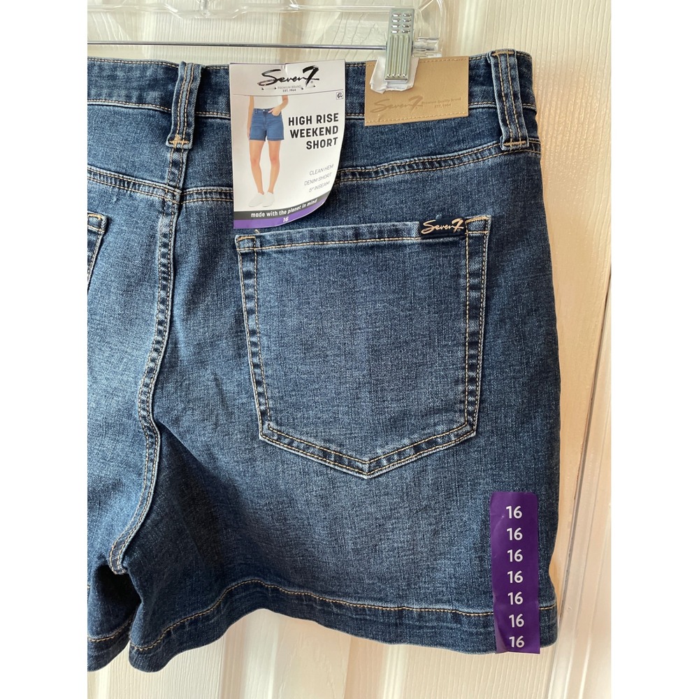 Seven7 High Rise Weekend Short Women's 16 Canyon Blue Clean Hem Plus Size New - Picture 5 of 13